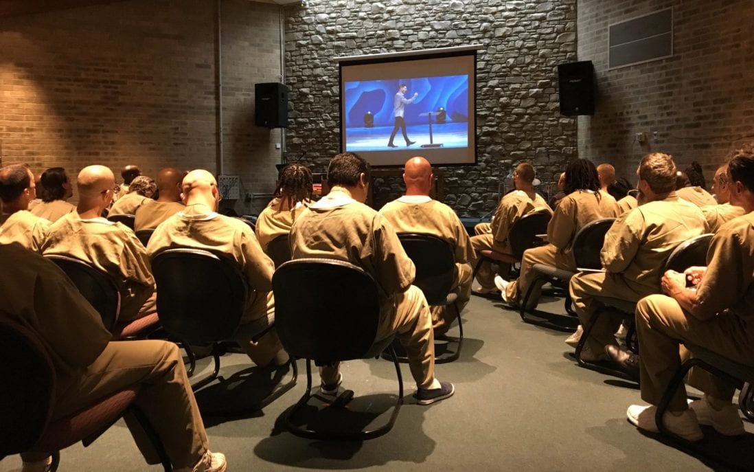 Inmates watching Craig Groeschel at the GLS in 2018